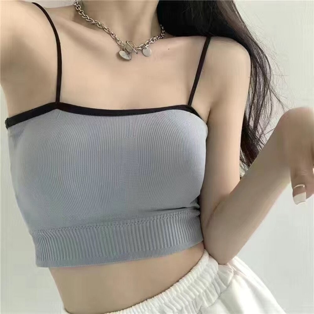 【台灣發貨】韓版平口美背撞色背心 帶胸墊免穿內衣 小可愛 背心 衣服 女裝 上衣【V146】-細節圖7
