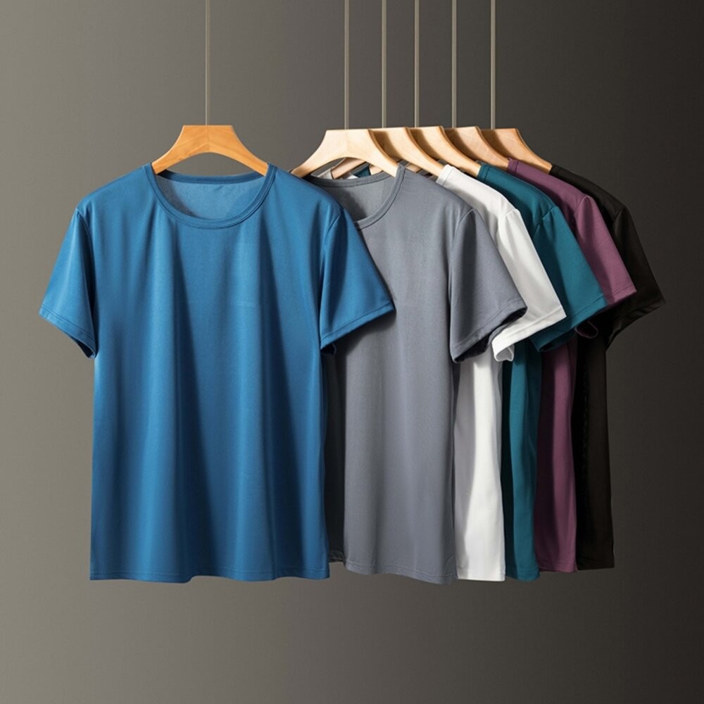 【台灣發貨】韓版寬鬆薄款冰絲彈性短袖上衣 衣服 男裝 t恤 短袖t恤 上衣【T572】-細節圖2