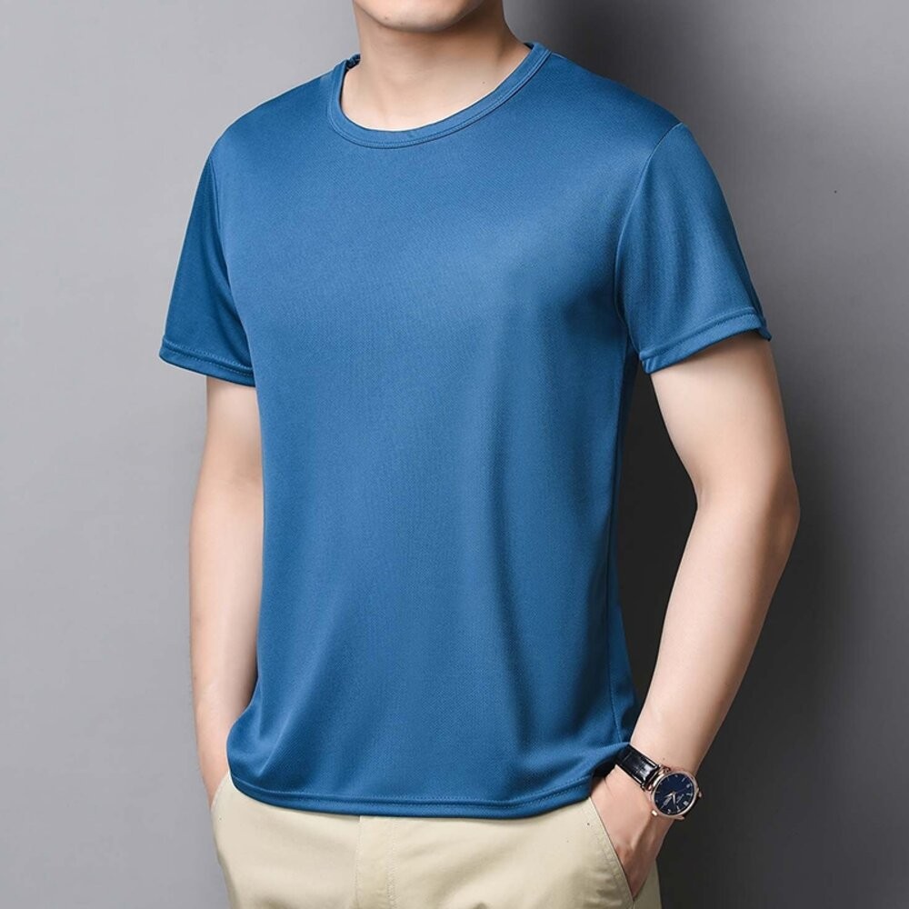 【台灣發貨】韓版寬鬆薄款冰絲彈性短袖上衣 衣服 男裝 t恤 短袖t恤 上衣【T572】-細節圖7