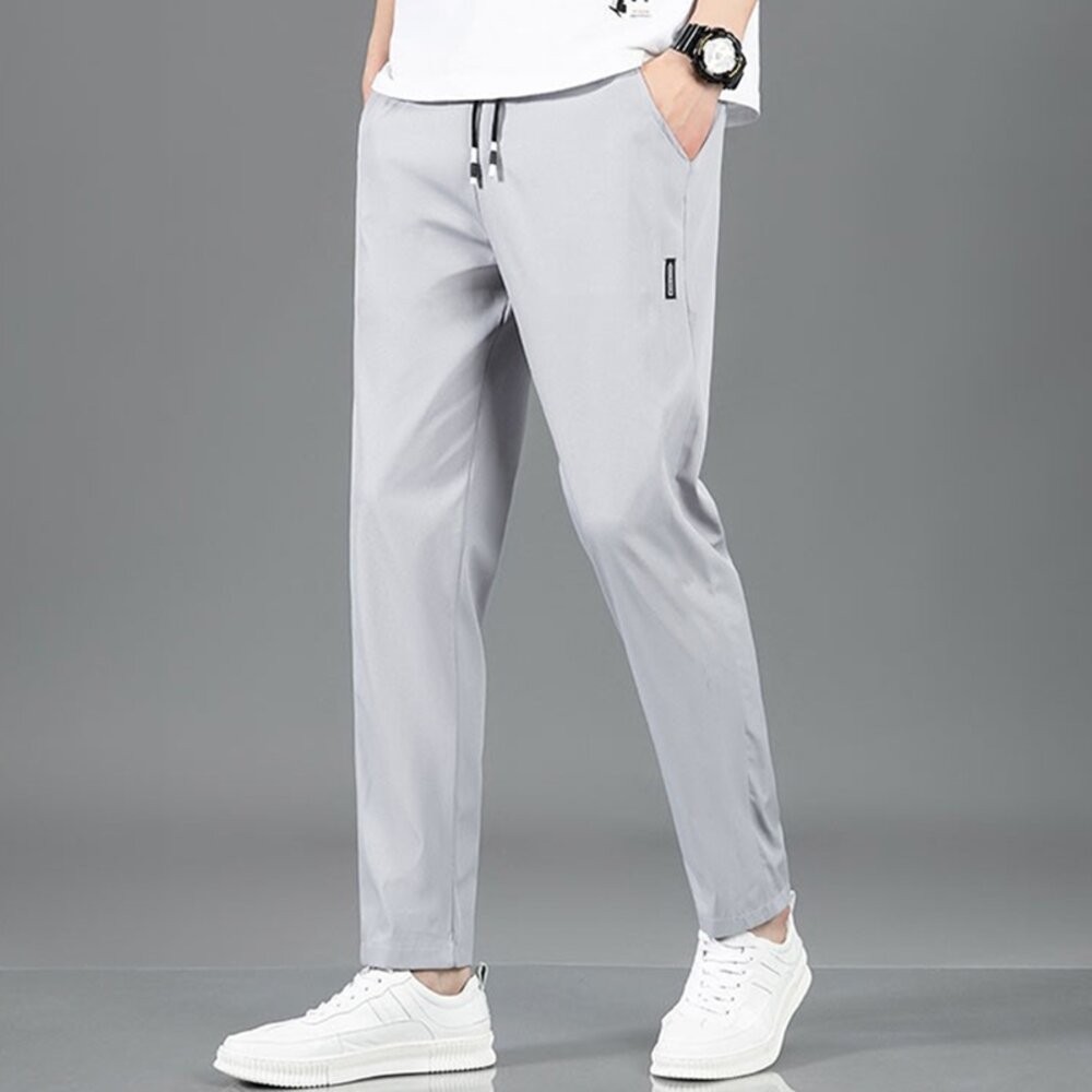 【台灣發貨】韓版冰絲休閒彈性透氣直筒運動長褲 寬褲 褲子 男裝【P277】-細節圖6