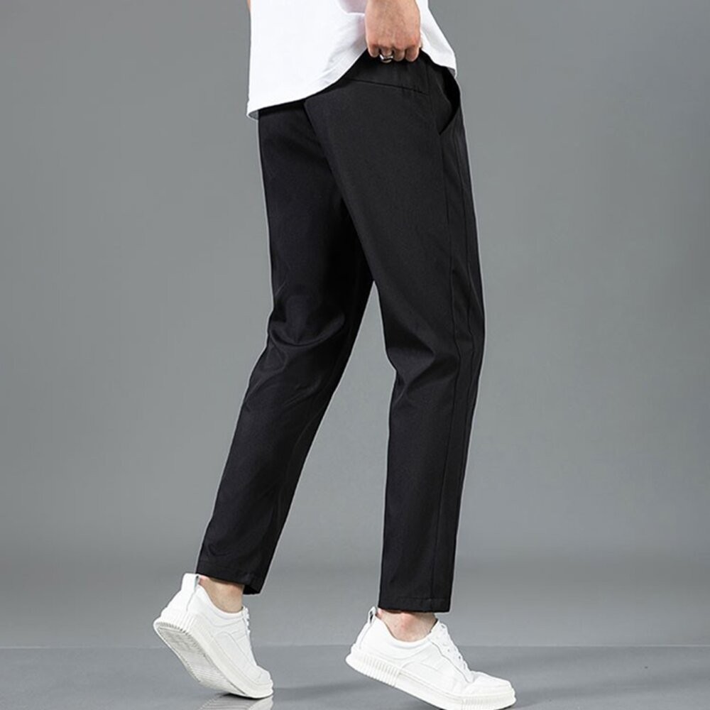 【台灣發貨】韓版冰絲休閒彈性透氣直筒運動長褲 寬褲 褲子 男裝【P277】-細節圖7