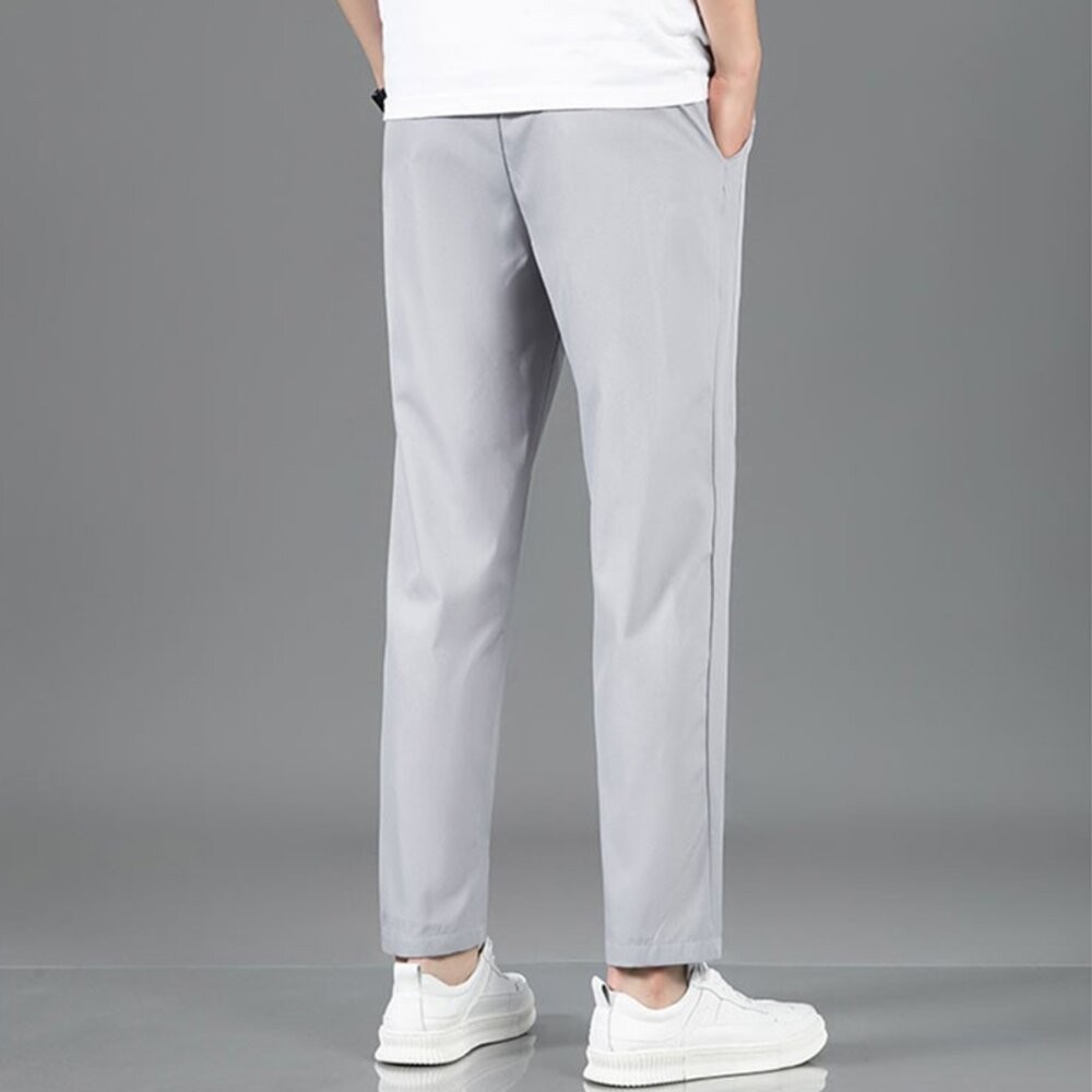 【台灣發貨】韓版冰絲休閒彈性透氣直筒運動長褲 寬褲 褲子 男裝【P277】-細節圖8