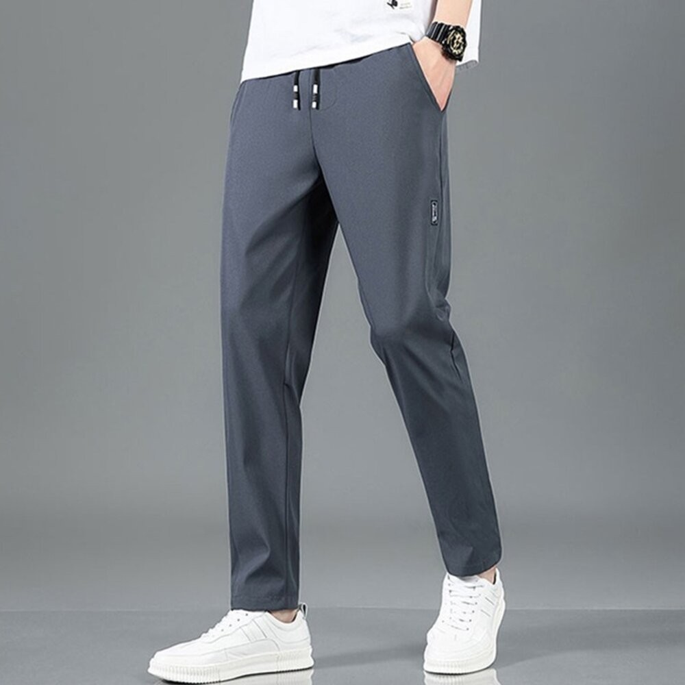 【台灣發貨】韓版冰絲休閒彈性透氣直筒運動長褲 寬褲 褲子 男裝【P277】-細節圖9