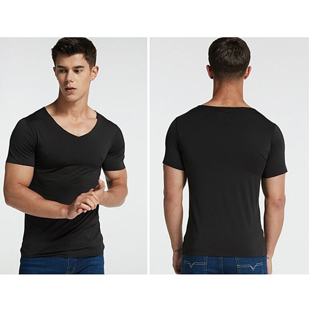 【台灣發貨】韓版薄款V領冰絲無痕短袖上衣 衣服 男裝 t恤 短袖t恤 上衣【T577】-細節圖8