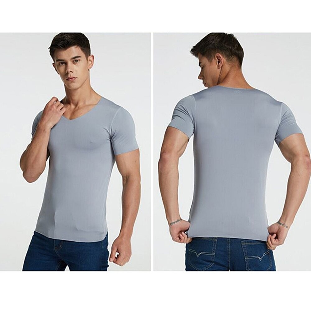 【台灣發貨】韓版薄款V領冰絲無痕短袖上衣 衣服 男裝 t恤 短袖t恤 上衣【T577】-細節圖9