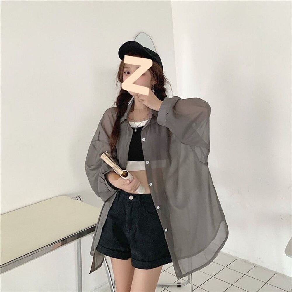 【台灣發貨】韓版薄款珠光紗微透防曬外套 外套 防曬外套 女裝 上衣 衣服【J217】-細節圖5