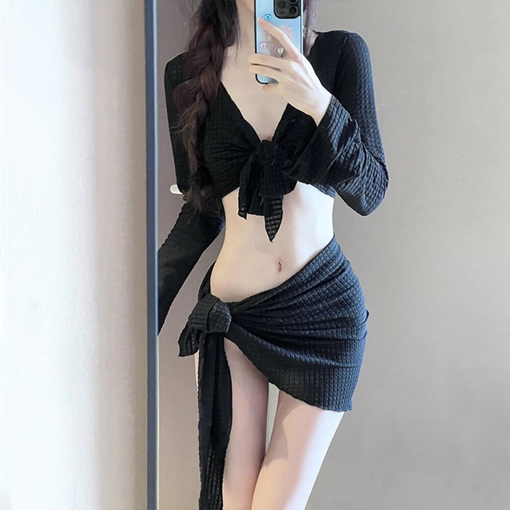 【台灣發貨】韓版度假風四件組泳衣 帶胸墊 連身裙 吊帶裙 吊帶褲 女裝【S133】-細節圖4