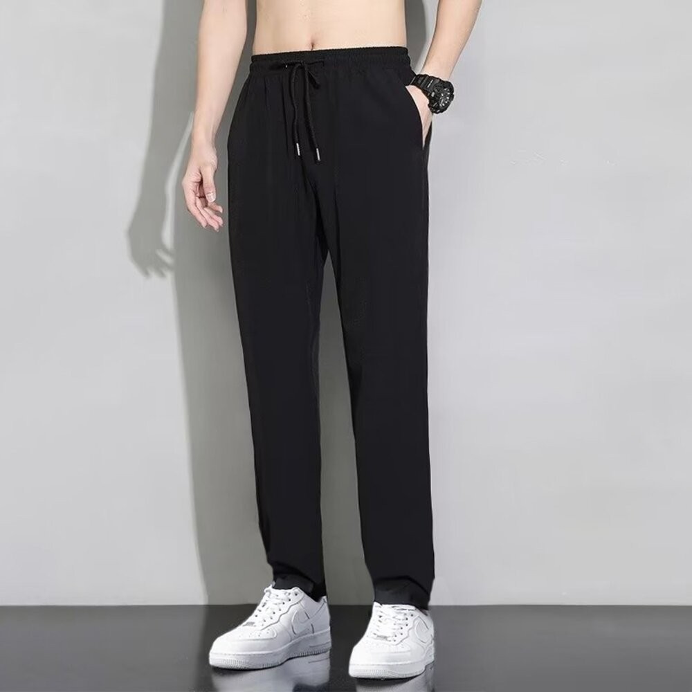 【台灣發貨】韓版休閒冰絲直筒褲 有大尺碼 寬褲 褲子 男裝【P277】-細節圖2