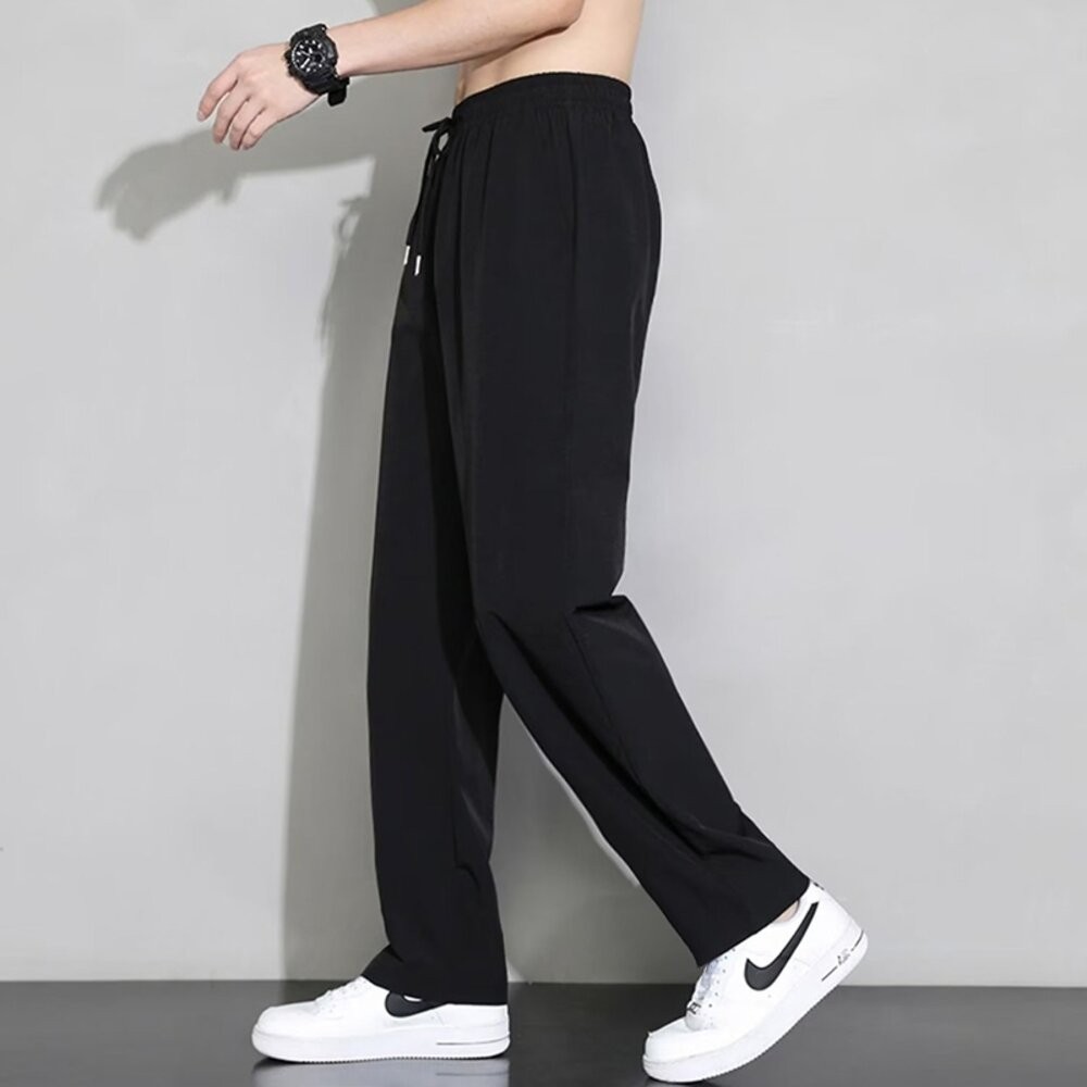 【台灣發貨】韓版休閒冰絲直筒褲 有大尺碼 寬褲 褲子 男裝【P277】-細節圖9