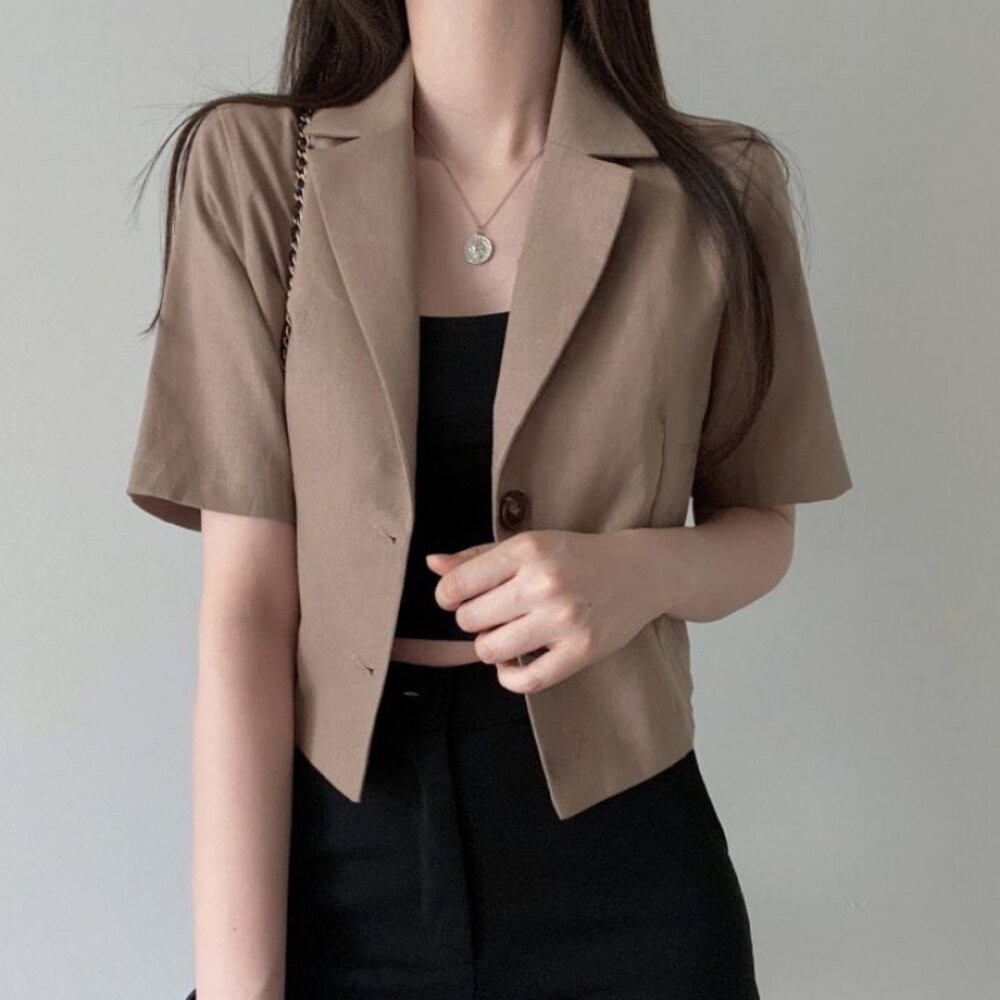 【台灣發貨】韓版氣質休閒短袖西裝外套 外套 防曬外套 女裝 上衣 衣服【J207】-細節圖2
