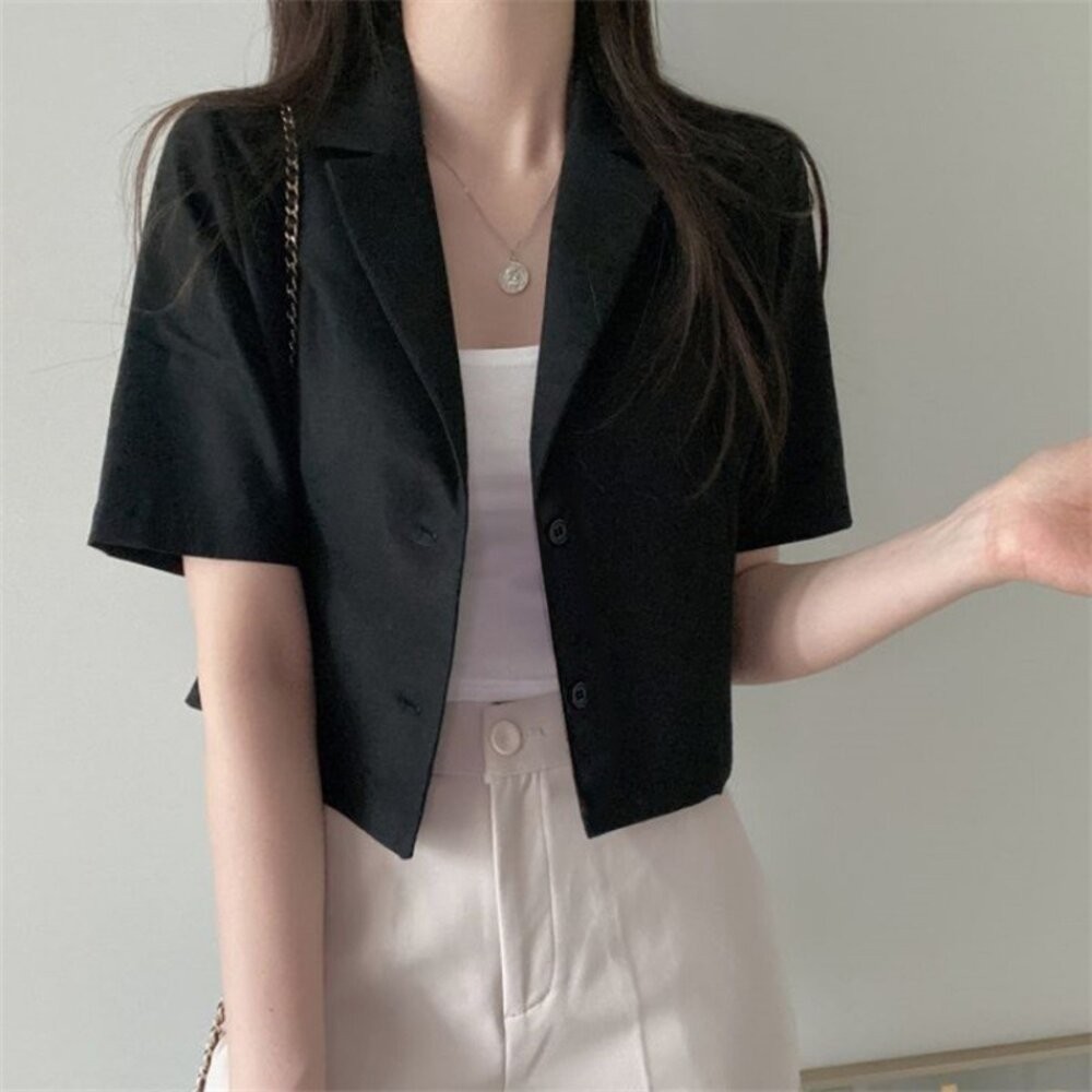 【台灣發貨】韓版氣質休閒短袖西裝外套 外套 防曬外套 女裝 上衣 衣服【J207】-細節圖3