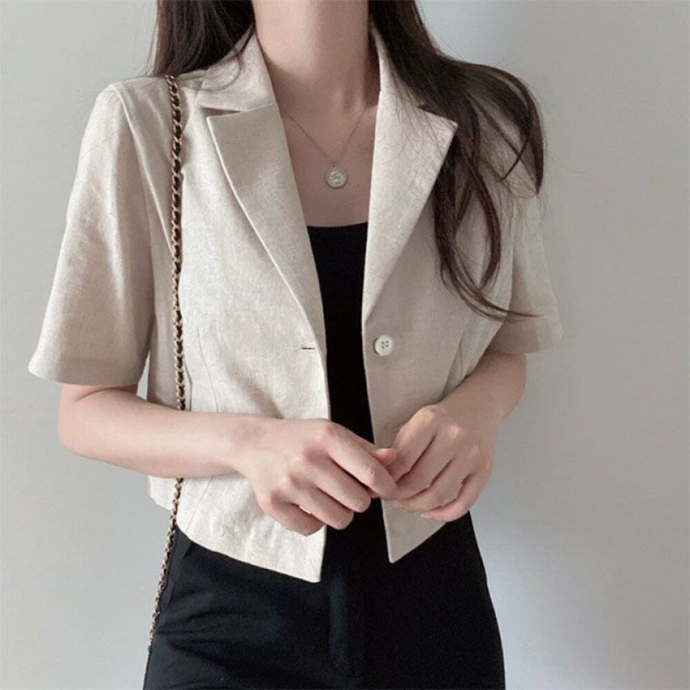 【台灣發貨】韓版氣質休閒短袖西裝外套 外套 防曬外套 女裝 上衣 衣服【J207】-細節圖4