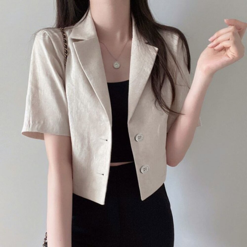 【台灣發貨】韓版氣質休閒短袖西裝外套 外套 防曬外套 女裝 上衣 衣服【J207】-細節圖6