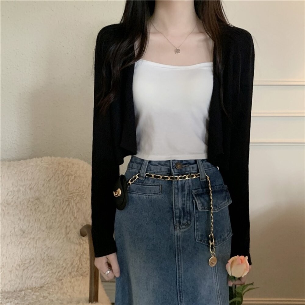 【台灣發貨】韓版小坎肩長袖防曬外套 外套 防曬外套 女裝 上衣 衣服【J276】-細節圖3