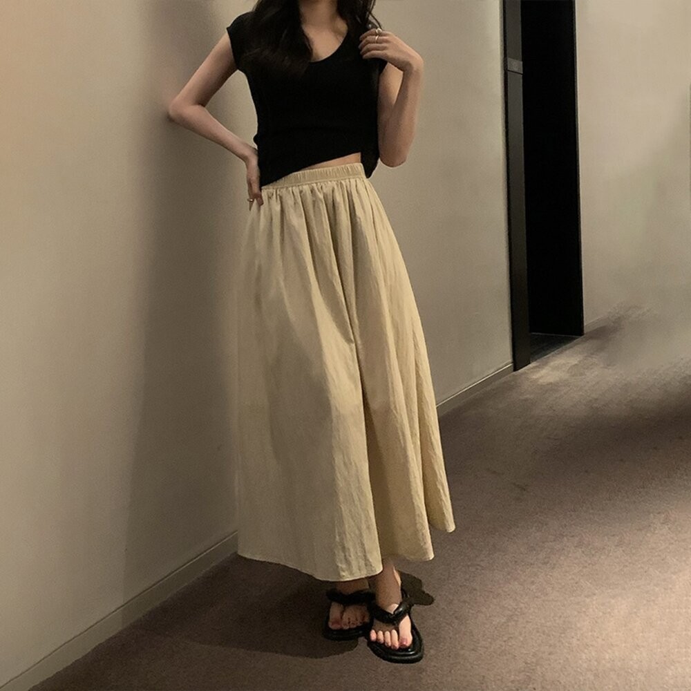【台灣發貨】韓版高腰顯褶皺山本半身裙 裙子 褲裙 長裙 女裝【P342】-細節圖7