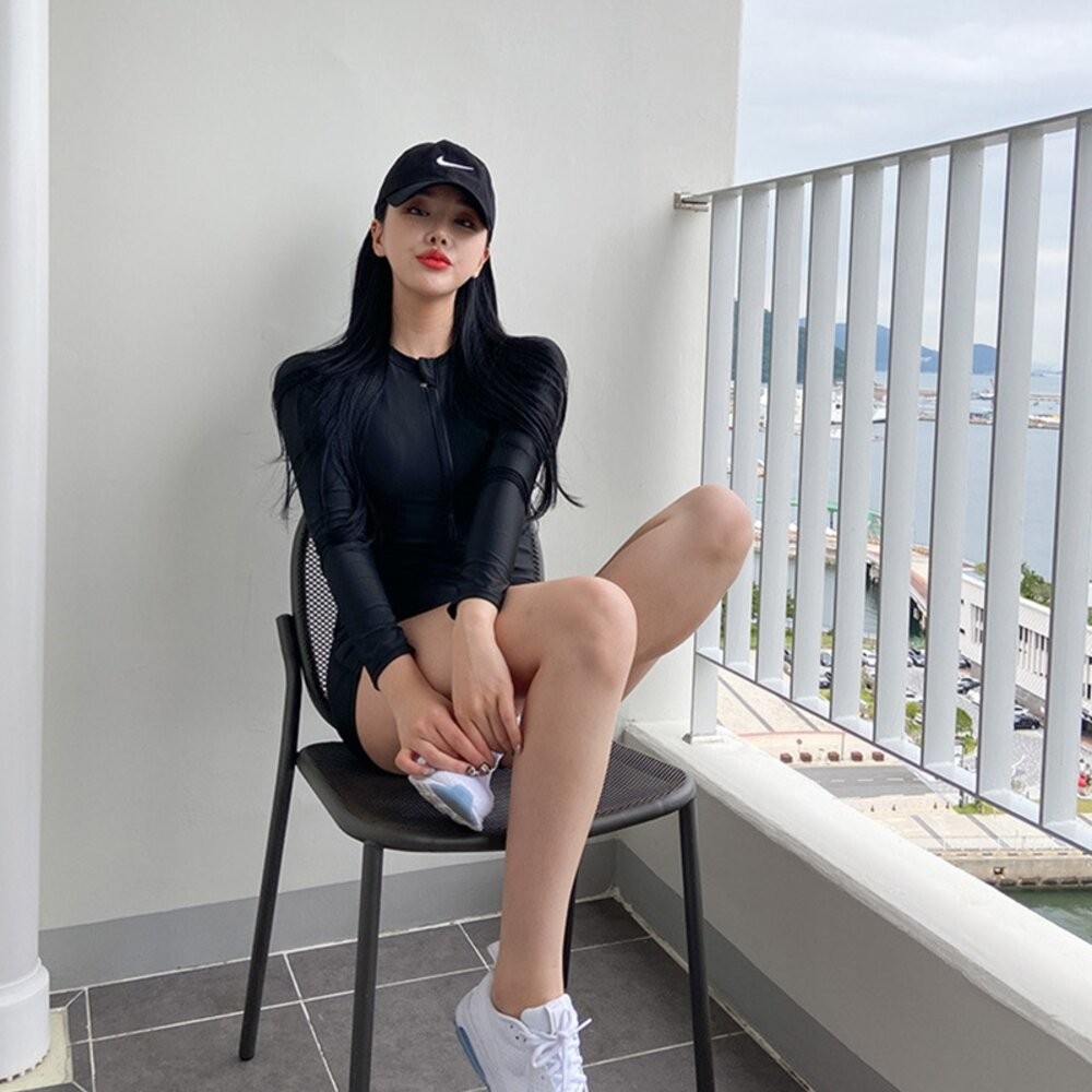 【台灣發貨】韓版彈性緊身顯瘦長袖連身泳衣【S133】-細節圖9