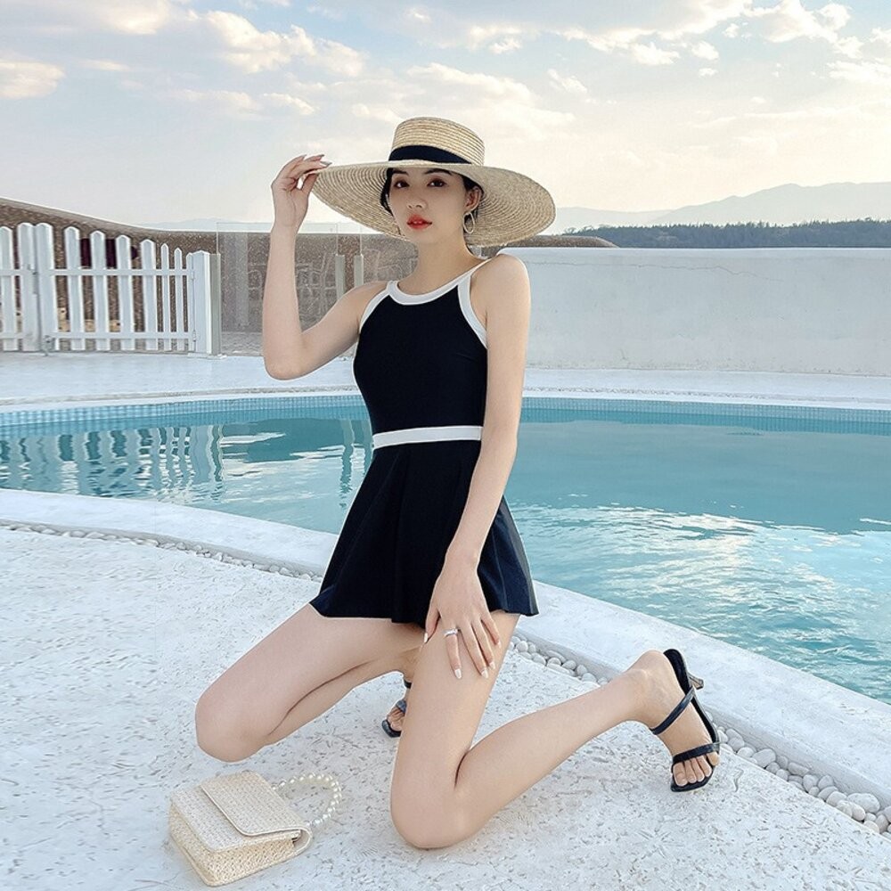 【台灣發貨】韓版氣質撞色顯瘦連身泳衣【S133】-細節圖3