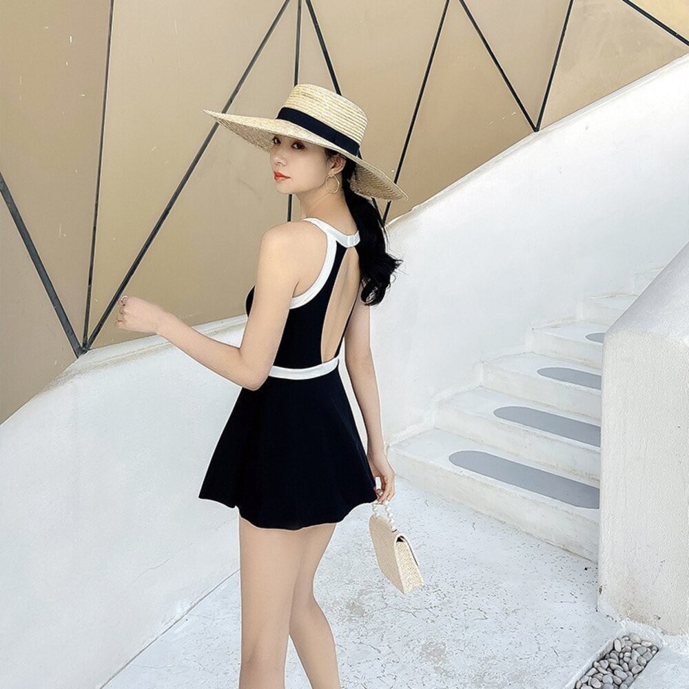 【台灣發貨】韓版氣質撞色顯瘦連身泳衣【S133】-細節圖8