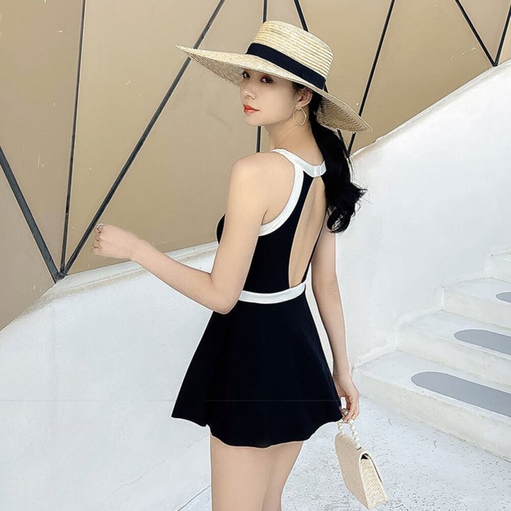 【台灣發貨】韓版氣質撞色顯瘦連身泳衣【S133】-細節圖9