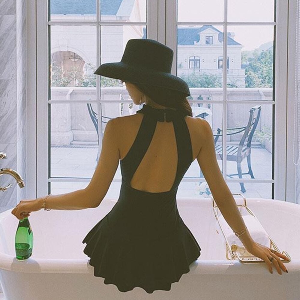 【台灣發貨】韓版氣質露背百褶裙連身泳衣【S133】-細節圖6