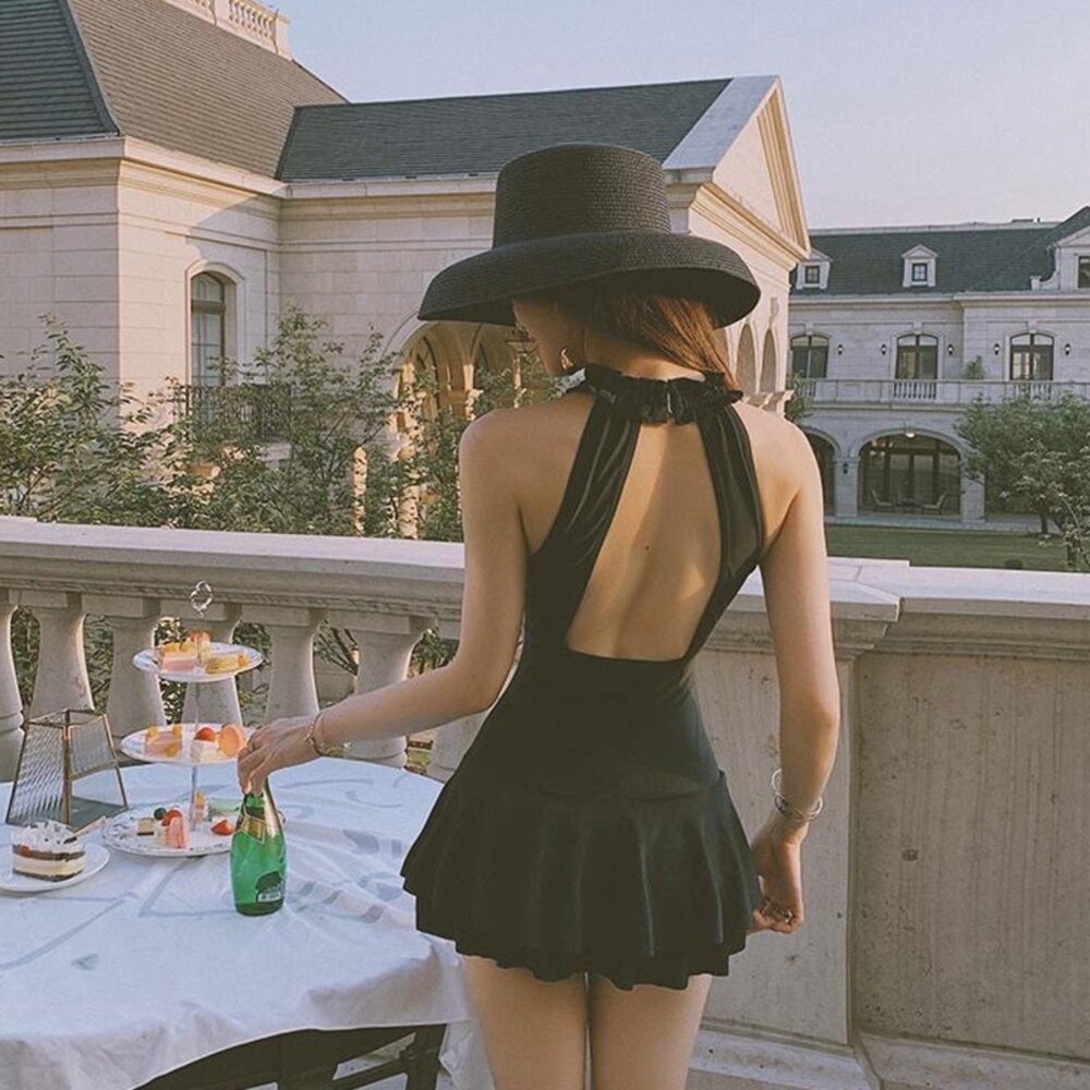 【台灣發貨】韓版氣質露背百褶裙連身泳衣【S133】-細節圖8