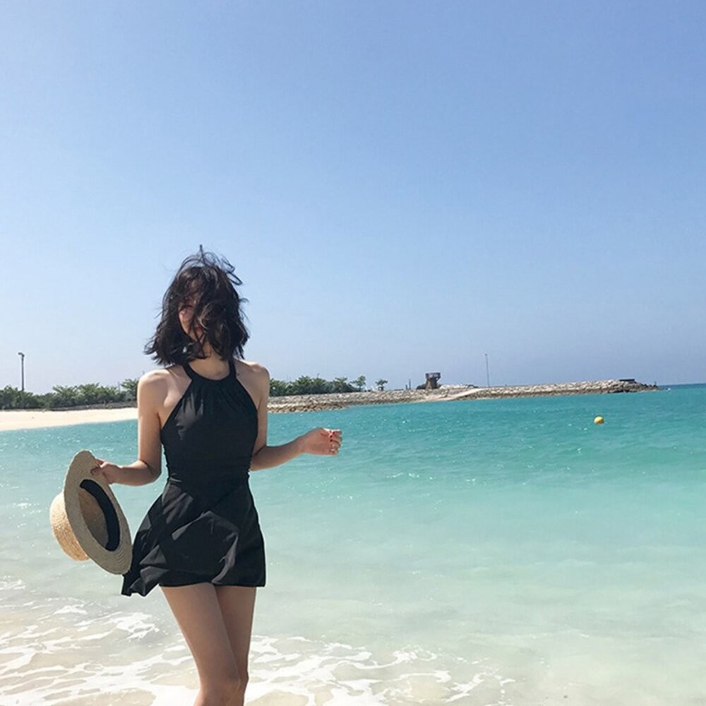 【台灣發貨】 韓版顯瘦露背鏤空百褶裙泳裝【S133】-細節圖8