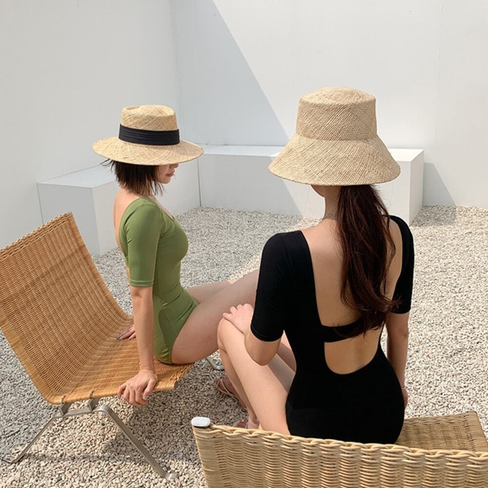 【台灣發貨】韓版方領顯瘦露背連身泳衣【S133】-細節圖2