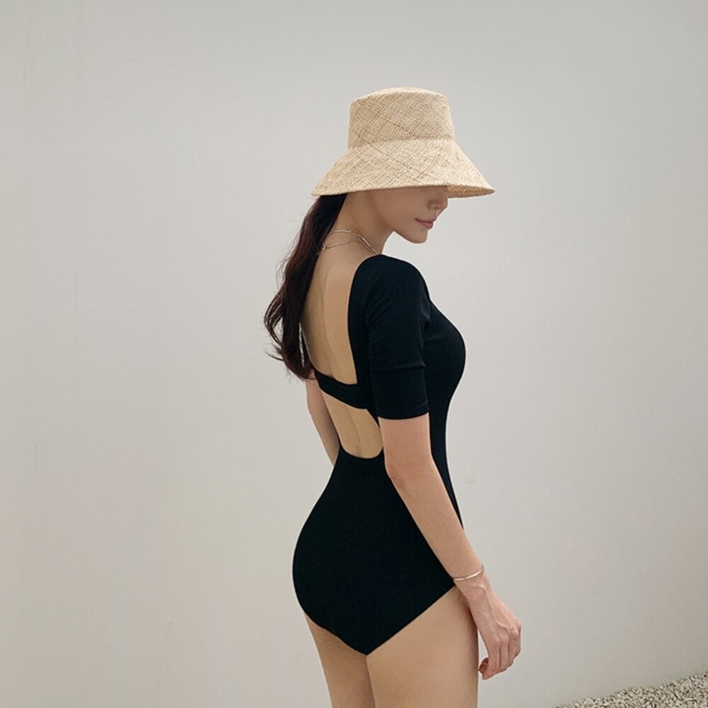 【台灣發貨】韓版方領顯瘦露背連身泳衣【S133】-細節圖7