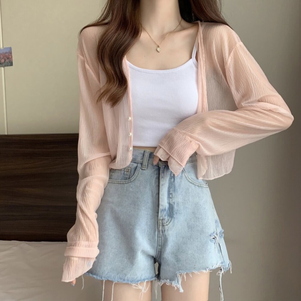 【台灣發貨】韓版冰絲雪紡薄外套上衣 外套 防曬外套 女裝 上衣 衣服【J277】-細節圖5