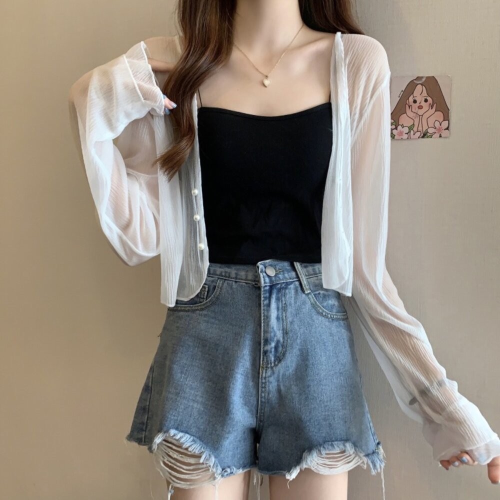 【台灣發貨】韓版冰絲雪紡薄外套上衣 外套 防曬外套 女裝 上衣 衣服【J277】-細節圖6