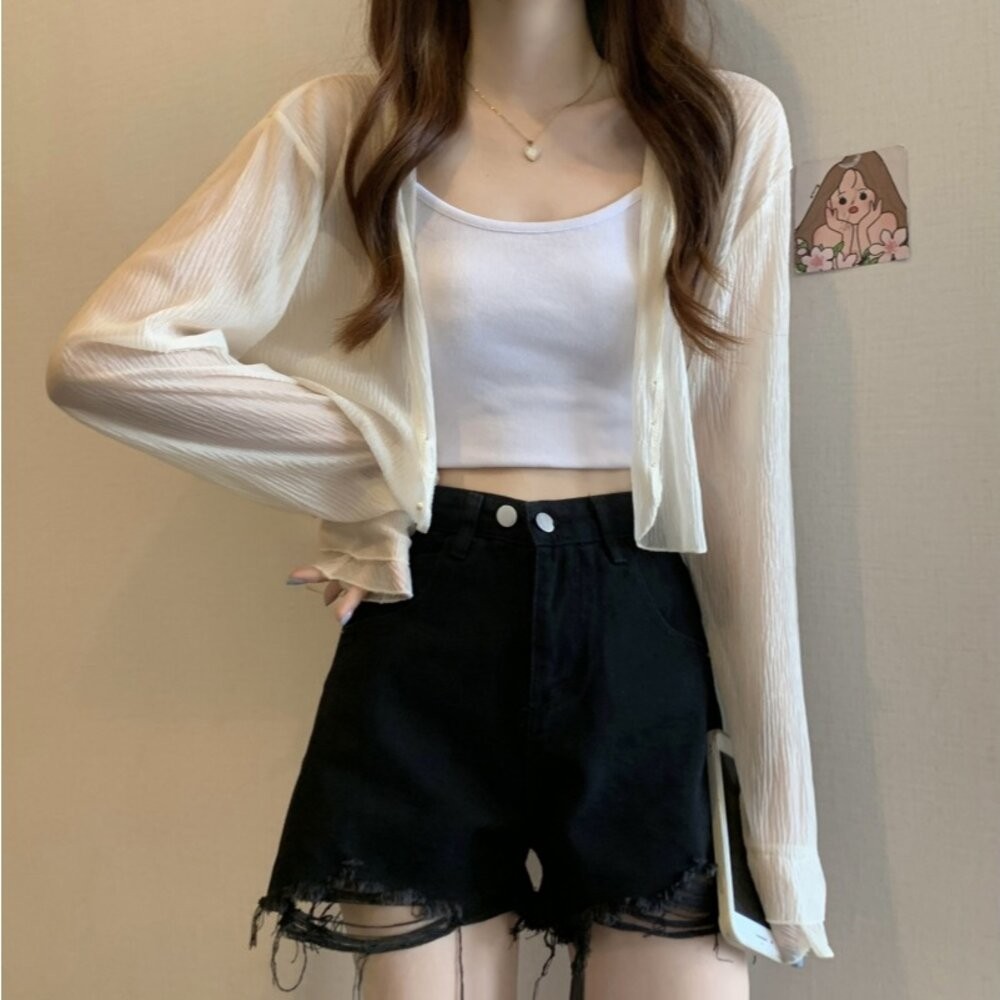 【台灣發貨】韓版冰絲雪紡薄外套上衣 外套 防曬外套 女裝 上衣 衣服【J277】-細節圖9