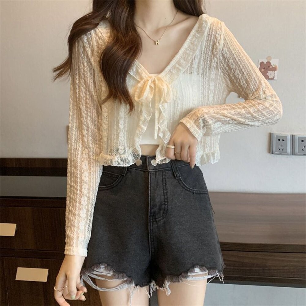 【台灣發貨】韓版氣質蕾絲防曬短版外套 外套 防曬外套 女裝 上衣 衣服【J336】-細節圖4