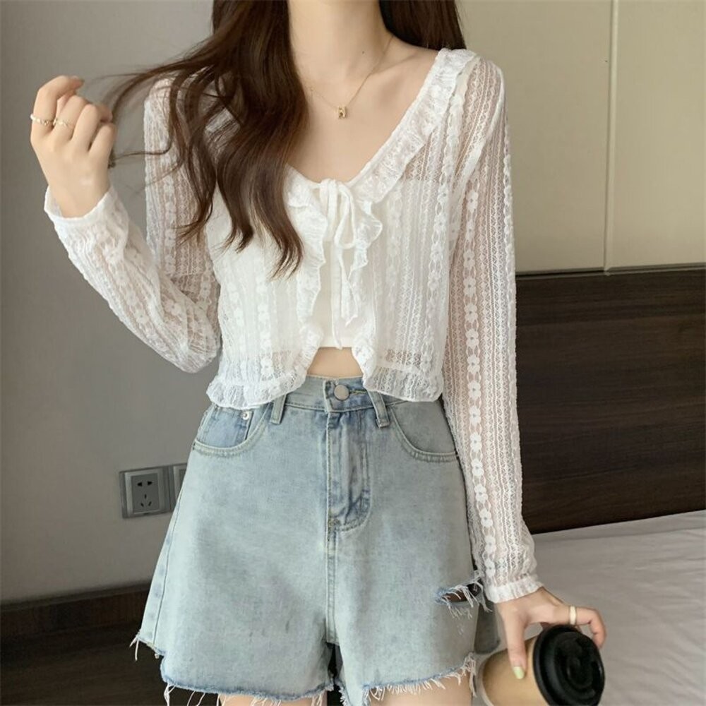 【台灣發貨】韓版氣質蕾絲防曬短版外套 外套 防曬外套 女裝 上衣 衣服【J336】-細節圖5