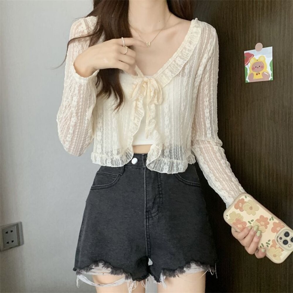 【台灣發貨】韓版氣質蕾絲防曬短版外套 外套 防曬外套 女裝 上衣 衣服【J336】-細節圖6