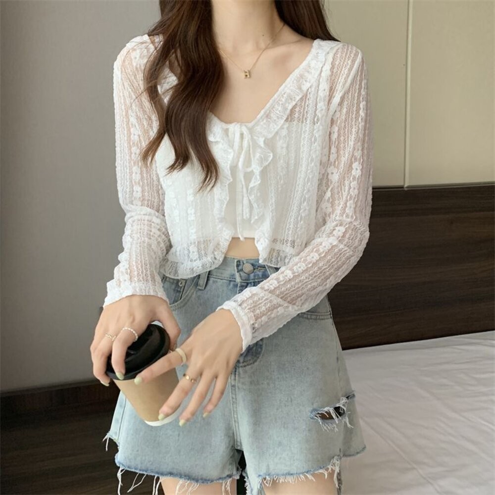 【台灣發貨】韓版氣質蕾絲防曬短版外套 外套 防曬外套 女裝 上衣 衣服【J336】-細節圖7
