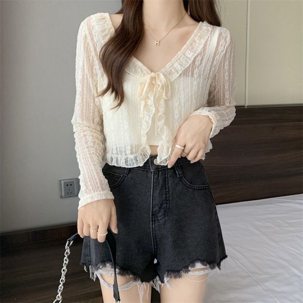 【台灣發貨】韓版氣質蕾絲防曬短版外套 外套 防曬外套 女裝 上衣 衣服【J336】-細節圖8