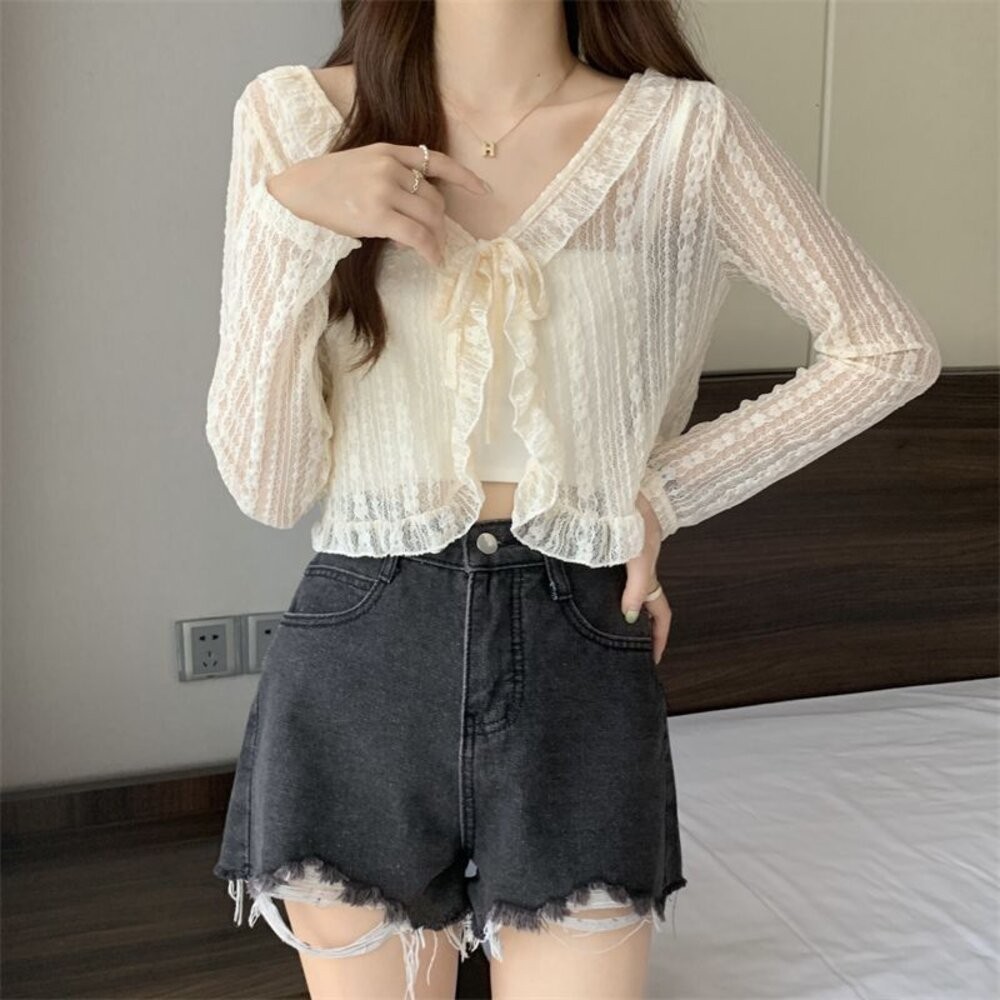 【台灣發貨】韓版氣質蕾絲防曬短版外套 外套 防曬外套 女裝 上衣 衣服【J336】-細節圖9