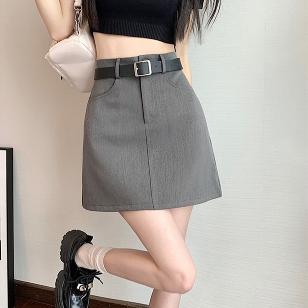 【台灣發貨】韓版氣質顯瘦高腰工裝短裙 內有安裙褲【P327】-細節圖4