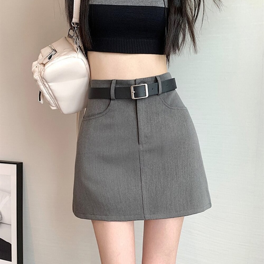 【台灣發貨】韓版氣質顯瘦高腰工裝短裙 內有安裙褲【P327】-細節圖6