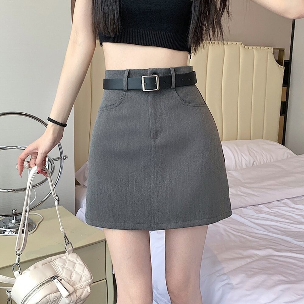 【台灣發貨】韓版氣質顯瘦高腰工裝短裙 內有安裙褲【P327】-細節圖8