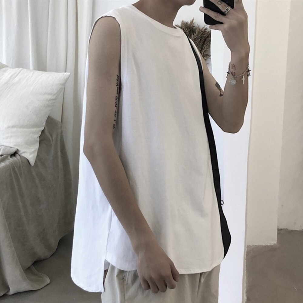 【台灣發貨】韓版寬鬆休閒運動無袖背心背心 衣服 女裝 上衣 男裝 衣服【V268】-細節圖4