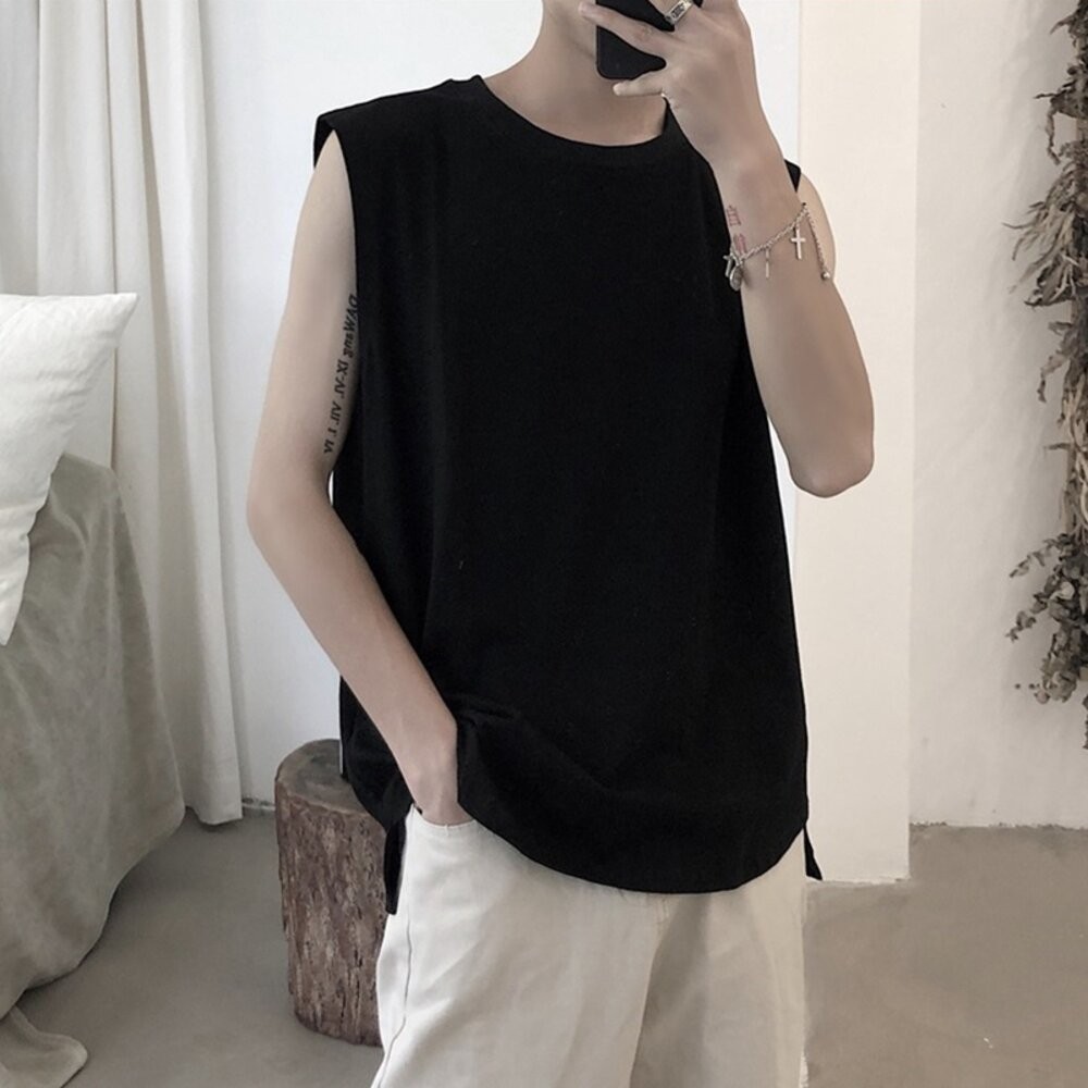 【台灣發貨】韓版寬鬆休閒運動無袖背心背心 衣服 女裝 上衣 男裝 衣服【V268】-細節圖7