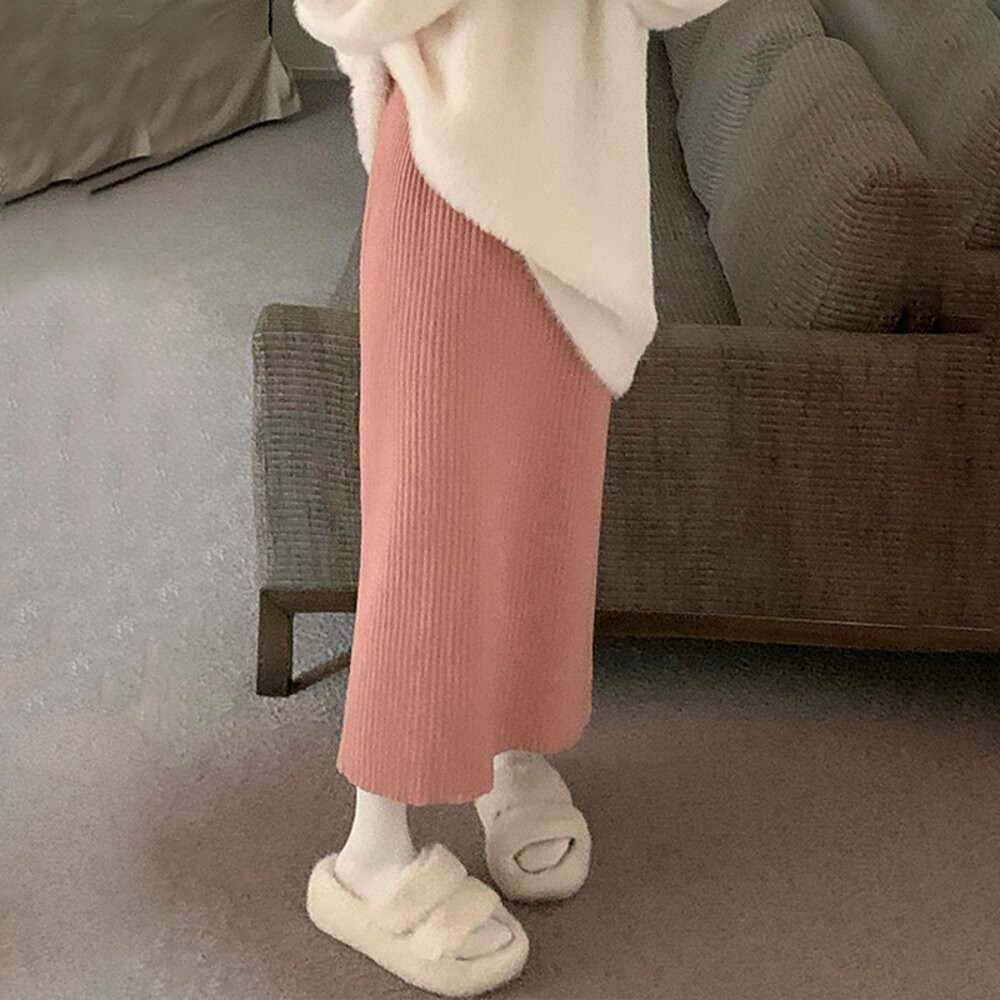 【台灣發貨】韓版高腰長款顯瘦針織半身裙 裙子 褲裙 長裙 女裝【P308】-細節圖5