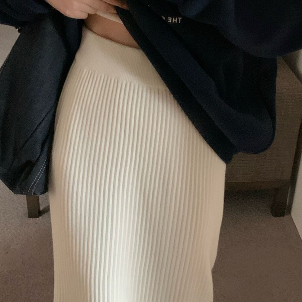 【台灣發貨】韓版高腰長款顯瘦針織半身裙 裙子 褲裙 長裙 女裝【P308】-細節圖6