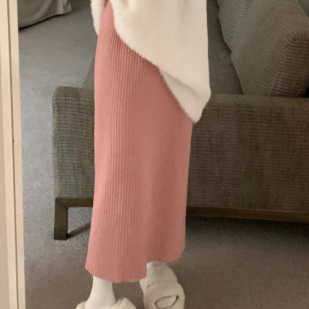 【台灣發貨】韓版高腰長款顯瘦針織半身裙 裙子 褲裙 長裙 女裝【P308】-細節圖8