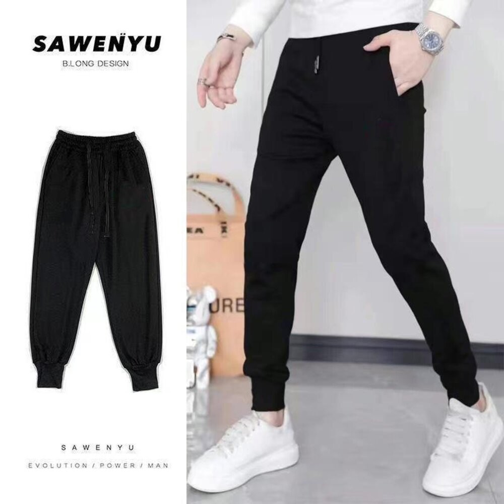 【台灣發貨】韓版內刷毛寬鬆束腳運動褲 寬褲 褲子 女裝P313【P270】-細節圖3