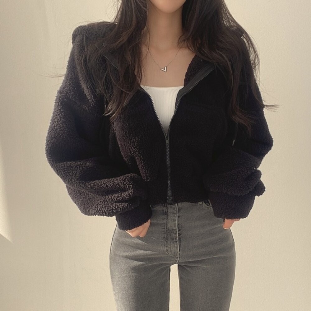 【台灣發貨】韓版QQ毛毛短版連帽外套 外套 防曬外套 女裝 上衣 衣服【J180】-細節圖8