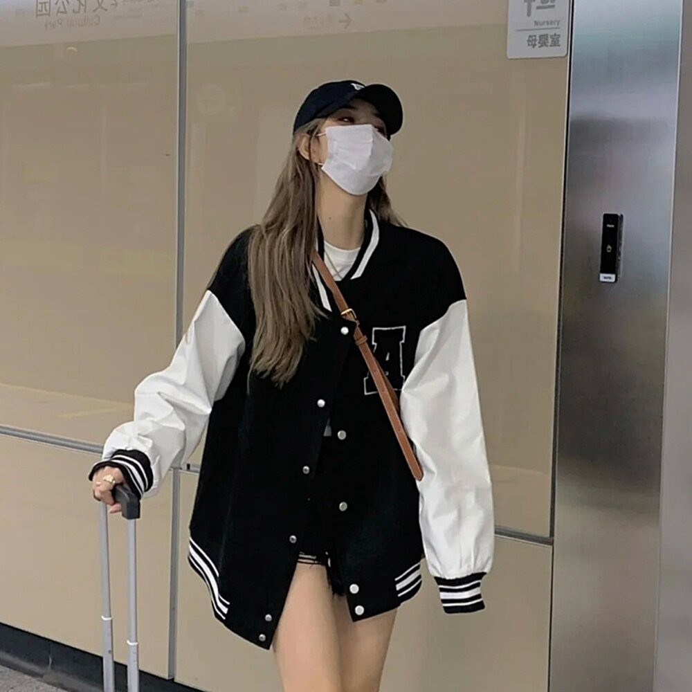 【台灣發貨】韓版慵懶風刺繡棒球外套 外套 防曬外套 女裝 上衣 衣服【J318】-細節圖3