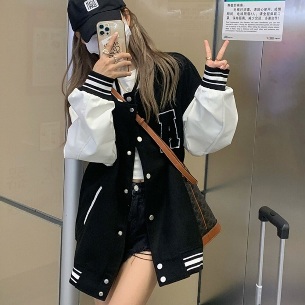 【台灣發貨】韓版慵懶風刺繡棒球外套 外套 防曬外套 女裝 上衣 衣服【J318】-細節圖5