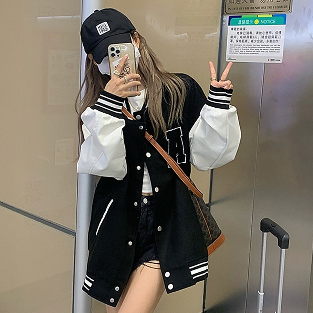 【台灣發貨】韓版慵懶風刺繡棒球外套 外套 防曬外套 女裝 上衣 衣服【J318】-細節圖7
